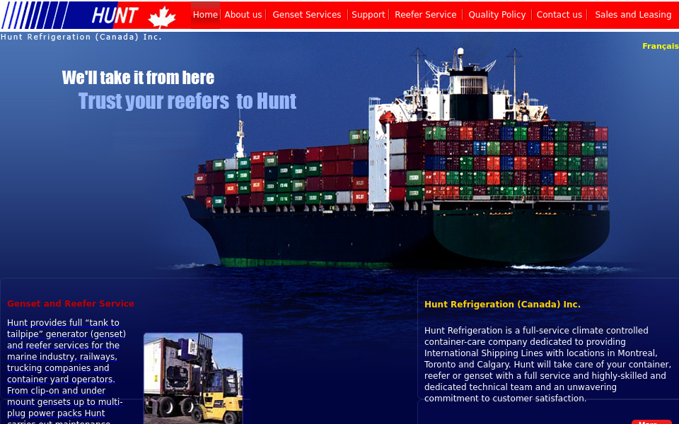 www.huntrefrigeration.com/ screen capture