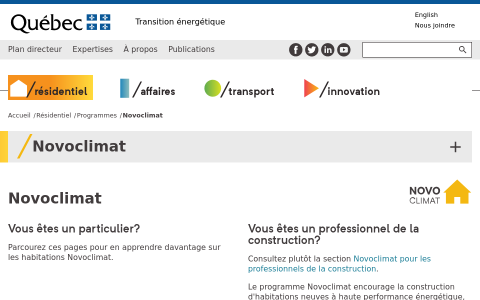 transitionenergetique.gouv.qc.ca/residentiel/programmes/novoclimat screen capture