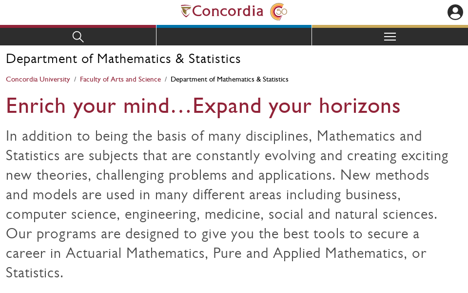 mypage.concordia.ca/mathstat/ screen capture