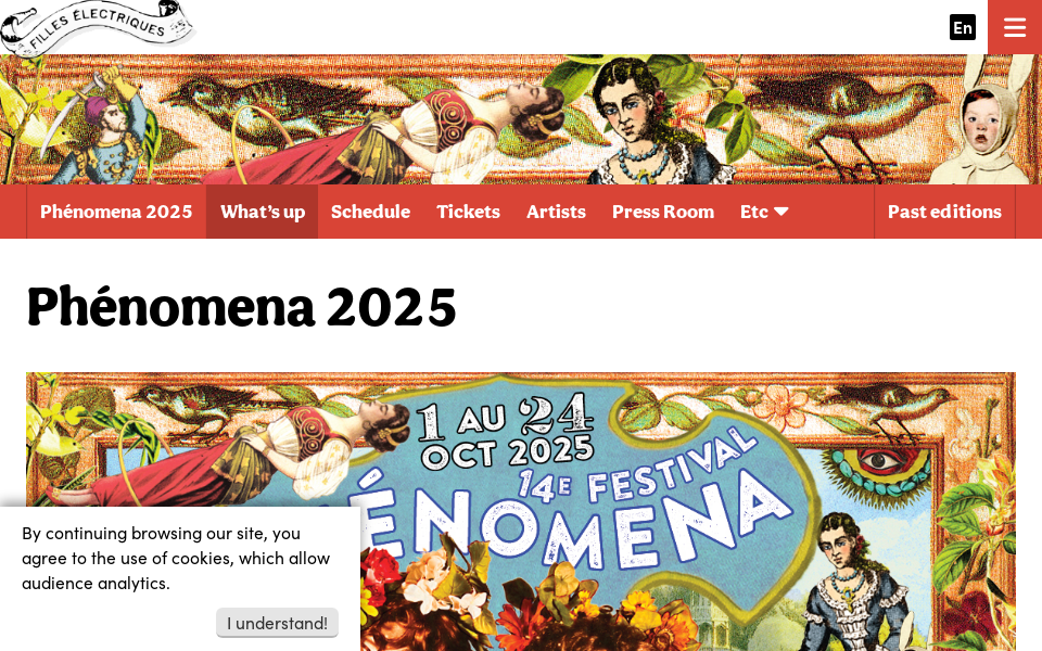 electriques.ca/phenomena/en/festival/2025 screen capture