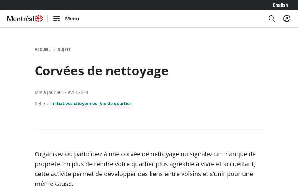 ville.montreal.qc.ca/corvees/ screen capture