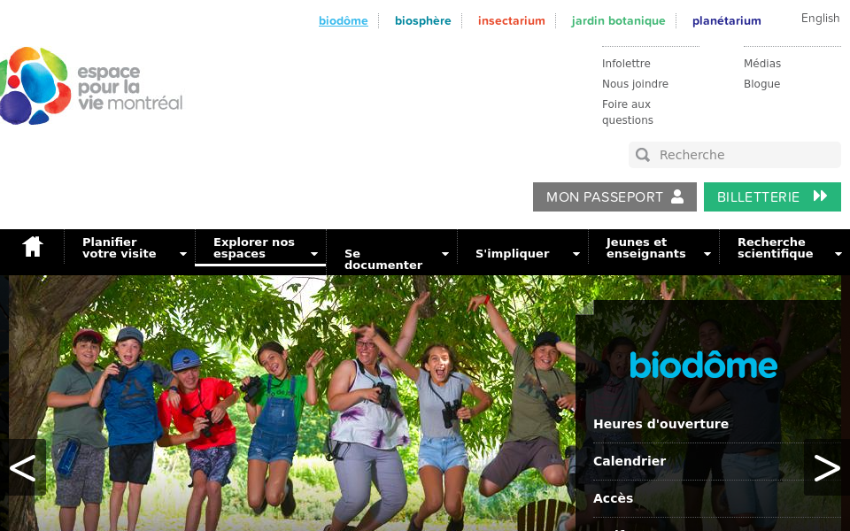 espacepourlavie.ca/biodome screen capture